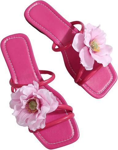 GORGLITTER Women's Applique Flowers Strappy Slides Sandal Dressy Leather Square Toe Wide Width Sandals in Saudi Arabia