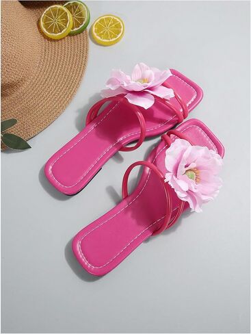 GORGLITTER Women's Applique Flowers Strappy Slides Sandal Dressy Leather Square Toe Wide Width Sandals in Saudi Arabia