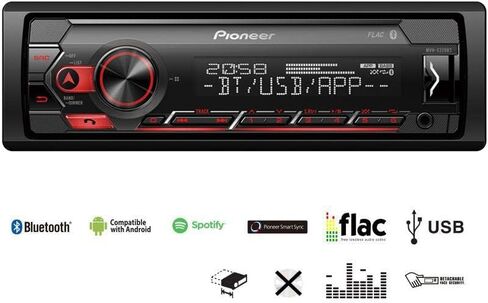 جهاز استقبال Pioneer MVH-S320BT 1-DIN مع بلوتوث، وإضاءة حمراء، وUSB، وSpotify، وتطبيق Pioneer Smart Sync ومتوافق مع أجهزة Android. in Kuwait