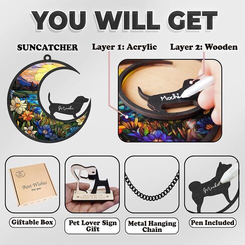 6'' Pitbull Dog Memorial Suncatcher & Pet Lover Sign Gift Personalized Dog Name Dog Memorial Ornament Window Car Hanging Pet of Loss Dog Sympathy Gifts for Dog Lovers SCD-B5-6-55 in Saudi Arabia