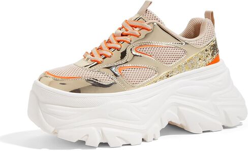 LUCKY STEP Women's Rhinestone Chunky Sneakers Breathable Lace-Up Platform Walking Sneakers Fashion Casual Dad Shoes in Saudi Arabia