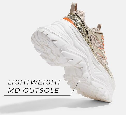 LUCKY STEP Women's Rhinestone Chunky Sneakers Breathable Lace-Up Platform Walking Sneakers Fashion Casual Dad Shoes in Saudi Arabia