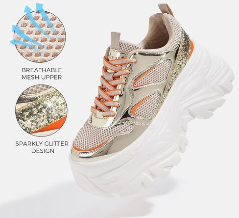LUCKY STEP Women's Rhinestone Chunky Sneakers Breathable Lace-Up Platform Walking Sneakers Fashion Casual Dad Shoes in Saudi Arabia