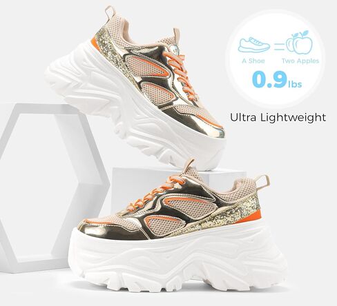 LUCKY STEP Women's Rhinestone Chunky Sneakers Breathable Lace-Up Platform Walking Sneakers Fashion Casual Dad Shoes in Saudi Arabia