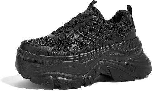 LUCKY STEP Women's Rhinestone Chunky Sneakers Breathable Lace-Up Platform Walking Sneakers Fashion Casual Dad Shoes in Saudi Arabia