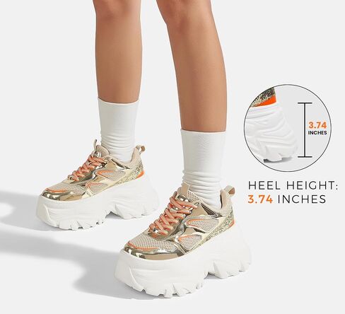 LUCKY STEP Women's Rhinestone Chunky Sneakers Breathable Lace-Up Platform Walking Sneakers Fashion Casual Dad Shoes in Saudi Arabia
