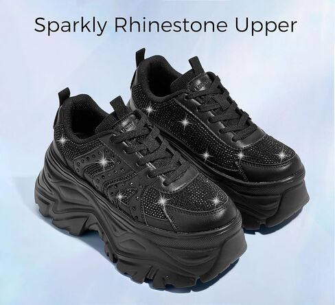 LUCKY STEP Women's Rhinestone Chunky Sneakers Breathable Lace-Up Platform Walking Sneakers Fashion Casual Dad Shoes in Saudi Arabia
