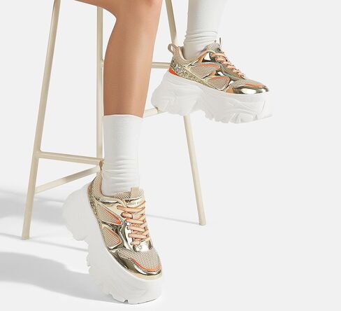 LUCKY STEP Women's Rhinestone Chunky Sneakers Breathable Lace-Up Platform Walking Sneakers Fashion Casual Dad Shoes in Saudi Arabia