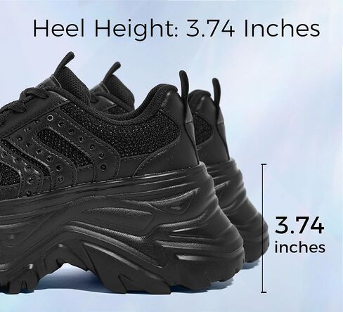LUCKY STEP Women's Rhinestone Chunky Sneakers Breathable Lace-Up Platform Walking Sneakers Fashion Casual Dad Shoes in Saudi Arabia