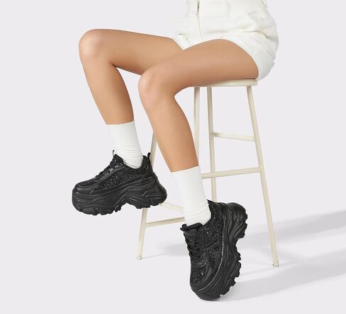 LUCKY STEP Women's Rhinestone Chunky Sneakers Breathable Lace-Up Platform Walking Sneakers Fashion Casual Dad Shoes in Saudi Arabia