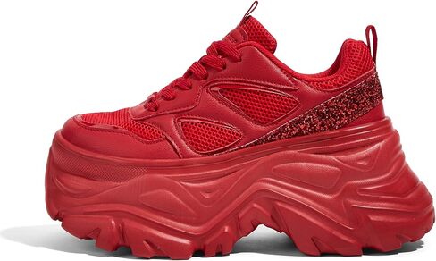 LUCKY STEP Women's Rhinestone Chunky Sneakers Breathable Lace-Up Platform Walking Sneakers Fashion Casual Dad Shoes in Saudi Arabia