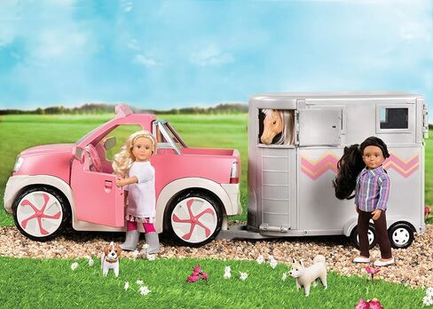 Lori Dolls – Ride & Shine Pickup Truck– Pick-Up Truck for Mini Dolls – Pink Car for 6-inch Dolls – Trailer Hitch & Openable Doors – Toy Vehicle for Kids – 3 Years + LO37113C1Z in Kuwait