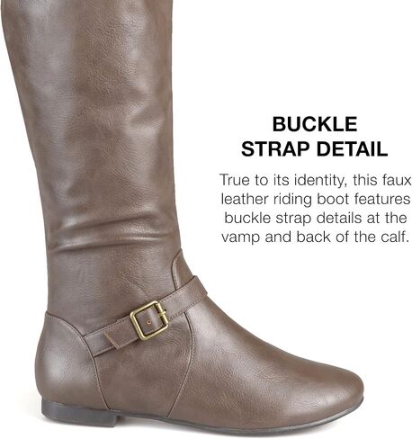 حذاء ركوب الخيل النسائي من Journee Collection فوق الركبة مع جزء علوي من الجلد النباتي ومقدمة مستديرة كلاسيكية، رمادي داكن، 7.5 in Saudi Arabia