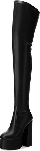 SKYSTERRY Women's Thigh High Boots Over The Knee Platform High Chunky Round Toe Heels Boots Side Zipper Sexy Comfortable Long Boots in Saudi Arabia