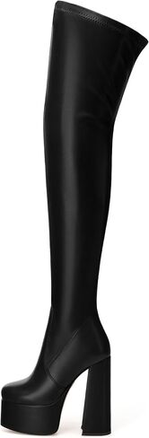 SKYSTERRY Women's Thigh High Boots Over The Knee Platform High Chunky Round Toe Heels Boots Side Zipper Sexy Comfortable Long Boots in Saudi Arabia