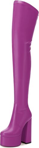 SKYSTERRY Women's Thigh High Boots Over The Knee Platform High Chunky Round Toe Heels Boots Side Zipper Sexy Comfortable Long Boots in Saudi Arabia