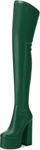 SKYSTERRY المرأة الفخذ أحذية عالية فوق الركبة منصة عالية مكتنزة جولة تو الكعوب الأحذية الجانب سستة مثير مريحة أحذية طويلة in Kuwait