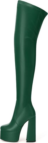 SKYSTERRY المرأة الفخذ أحذية عالية فوق الركبة منصة عالية مكتنزة جولة تو الكعوب الأحذية الجانب سستة مثير مريحة أحذية طويلة in Kuwait