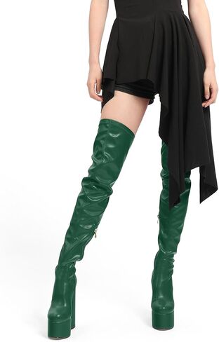 SKYSTERRY المرأة الفخذ أحذية عالية فوق الركبة منصة عالية مكتنزة جولة تو الكعوب الأحذية الجانب سستة مثير مريحة أحذية طويلة in Kuwait