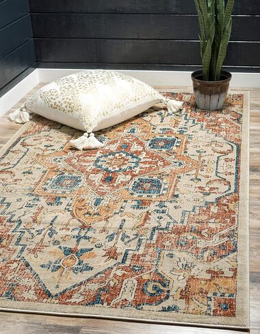 Unique Loom Oslo Collection Distressed Botanical Medallion Beige Area Rug (5' x 8') in Saudi Arabia
