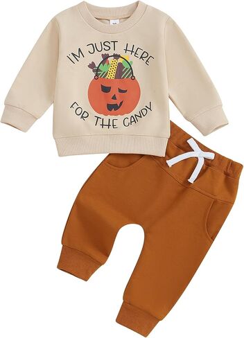 Toddler Boy Halloween Outfit Pumpkin Letter Print Long Sleeve Sweatshirt Sweatpants Newborn Fall Winter Clothes in Saudi Arabia