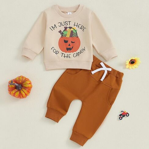 Toddler Boy Halloween Outfit Pumpkin Letter Print Long Sleeve Sweatshirt Sweatpants Newborn Fall Winter Clothes in Saudi Arabia