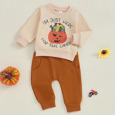 Toddler Boy Halloween Outfit Pumpkin Letter Print Long Sleeve Sweatshirt Sweatpants Newborn Fall Winter Clothes in Saudi Arabia
