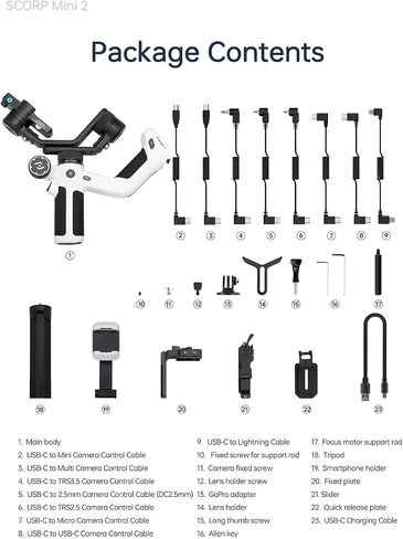 FeiyuTech Official SCORP Mini 2 Kit Gimbal,3-Axis Camera Stabilizer with AI Tracker Fill Light,1,3IN Touch Sreen, for Mirrorless Camera,Smartphone,Action Camera,with Carrying Case,Extension Rod,White in Saudi Arabia