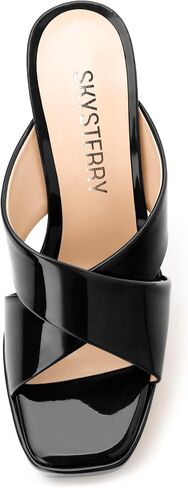 SKYSTERRY Women's Platform Heels 5.1-Inch High Chunky Block Wedges Heel Square Open Toe Sandals Patent Comfortable Slip On Cross-Strap Dressy Pumps Shoes in Saudi Arabia