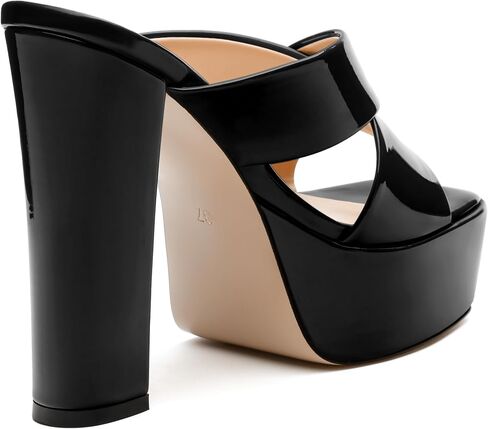 SKYSTERRY Women's Platform Heels 5.1-Inch High Chunky Block Wedges Heel Square Open Toe Sandals Patent Comfortable Slip On Cross-Strap Dressy Pumps Shoes in Saudi Arabia