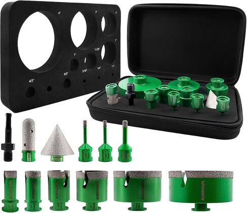 Tile Hole Saw Kit - 6/6/8/20/25/35/50/75/100mm Diamond Core Drill Bit+4/5" Finger Milling Bit+2" Beveling Chamfer Bit+SDS Adapter to 5/8"-11 Thread for Porcelain Ceramic Tile Granite Marble in Saudi Arabia