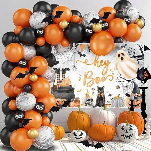 Mocsicka Halloween 1st Birthday Backdrop Hey Boo First Halloween Theme Birthday Party Decorations Banner Spooky Ghost Little Boo Party Backdrops (Orange, 7x5ft(82''x60'')) in Saudi Arabia