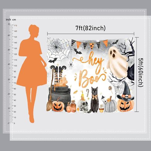 Mocsicka Halloween 1st Birthday Backdrop Hey Boo First Halloween Theme Birthday Party Decorations Banner Spooky Ghost Little Boo Party Backdrops (Orange, 7x5ft(82''x60'')) in Saudi Arabia