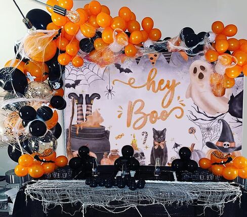 Mocsicka Halloween 1st Birthday Backdrop Hey Boo First Halloween Theme Birthday Party Decorations Banner Spooky Ghost Little Boo Party Backdrops (Orange, 7x5ft(82''x60'')) in Saudi Arabia