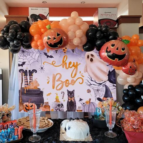 Mocsicka Halloween 1st Birthday Backdrop Hey Boo First Halloween Theme Birthday Party Decorations Banner Spooky Ghost Little Boo Party Backdrops (Orange, 7x5ft(82''x60'')) in Saudi Arabia