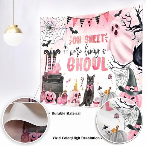 Mocsicka Halloween 1st Birthday Backdrop Hey Boo First Halloween Theme Birthday Party Decorations Banner Spooky Ghost Little Boo Party Backdrops (Orange, 7x5ft(82''x60'')) in Saudi Arabia