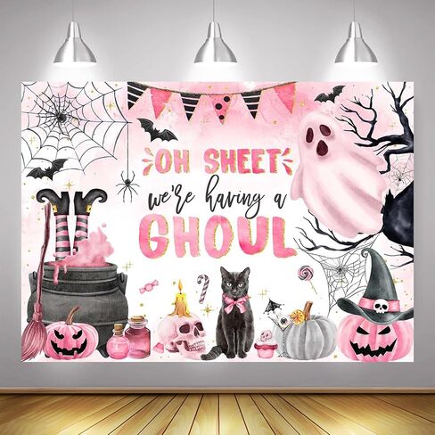 Mocsicka Halloween 1st Birthday Backdrop Hey Boo First Halloween Theme Birthday Party Decorations Banner Spooky Ghost Little Boo Party Backdrops (Orange, 7x5ft(82''x60'')) in Saudi Arabia
