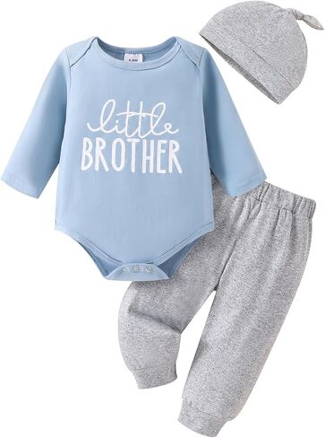 Little Brother Newborn Baby T-Shirt Romper Top+Long Pants+Hat 3PCS Outfit Sets Infant Coming Home Summer Clothes in Saudi Arabia
