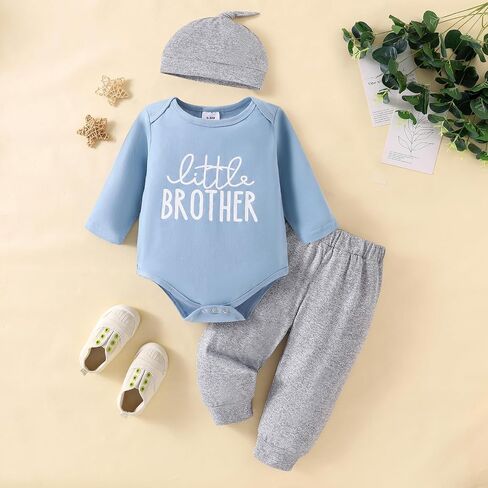 Little Brother Newborn Baby T-Shirt Romper Top+Long Pants+Hat 3PCS Outfit Sets Infant Coming Home Summer Clothes in Saudi Arabia
