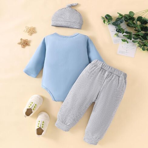 Little Brother Newborn Baby T-Shirt Romper Top+Long Pants+Hat 3PCS Outfit Sets Infant Coming Home Summer Clothes in Saudi Arabia