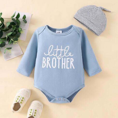 Little Brother Newborn Baby T-Shirt Romper Top+Long Pants+Hat 3PCS Outfit Sets Infant Coming Home Summer Clothes in Saudi Arabia