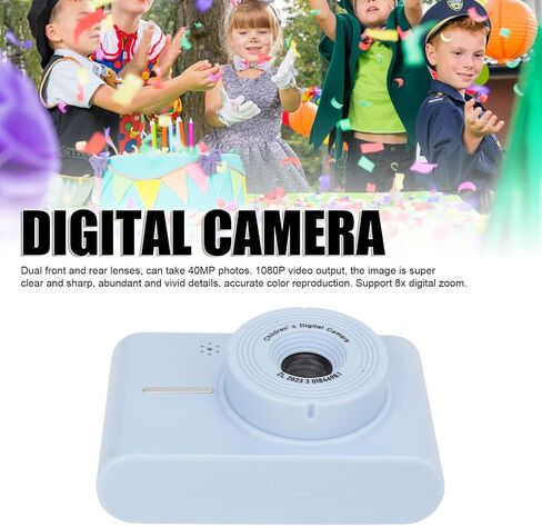 Digital Camera, 40MP 1080P Kids Camera with 8X Zoom, Dual Lens, HD IPS Display, Anti Shake, Colorful Photo Frame, Selfie Camera for Children Gift (White) in Saudi Arabia