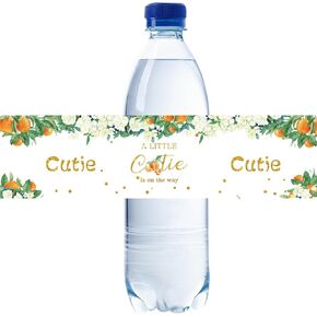 32pcs Little Cutie Water Bottle Labels, Orange A Little Cutie is On The Way Water Bottle Stickers for Baby Shower, Cute Orange Theme Bottle Labels, Gender Reveal/1st Birthday Party Decoration