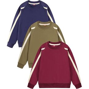 GFQLONG 3 Pack Toddler Boy Girl Cotton Crewneck Sweatshirt Kids Lightweight Long Sleeves with Stripe Fall Fashion Tops