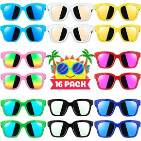 Kids Sunglasses Bulk, 16 Pack Kids Sunglasses Party Favors - Neon Party Sunglasses for Kids, Bulk Pool Party Favors, Beach Party Favors, Goodie Bag Stuffers, Sunglasses Party Pack for Kids Boys Girls