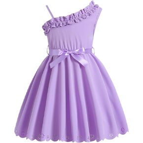 Baby Girl Summer Dress for Toddler Casual Dress Kids One Shoulder Ruffle Princess Dresses Birthday Party
