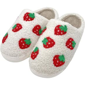 Cute Strawberry House Slippers for Women Cozy Soft Warm Home Slippers Shoes Ideal Fluffy Bedroom Slippers Indoor Outdoor