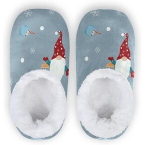 QUGRL Winter Gnome Fuzzy Slipper Socks with Grippers for Women Men Christmas House Slippers Soft Non-Slip Sole Sleeper Slippers Home Spa Hotel