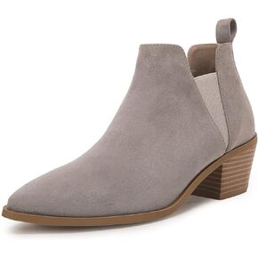 Trish Lucia Womens Ankle Boots Pointed Toe Stacked Chunky Heel Slip on Chelsea Short Booties