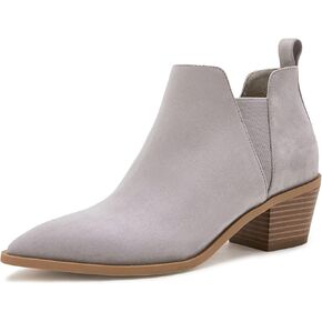 Trish Lucia Womens Ankle Boots Pointed Toe Stacked Chunky Heel Slip on Chelsea Short Booties